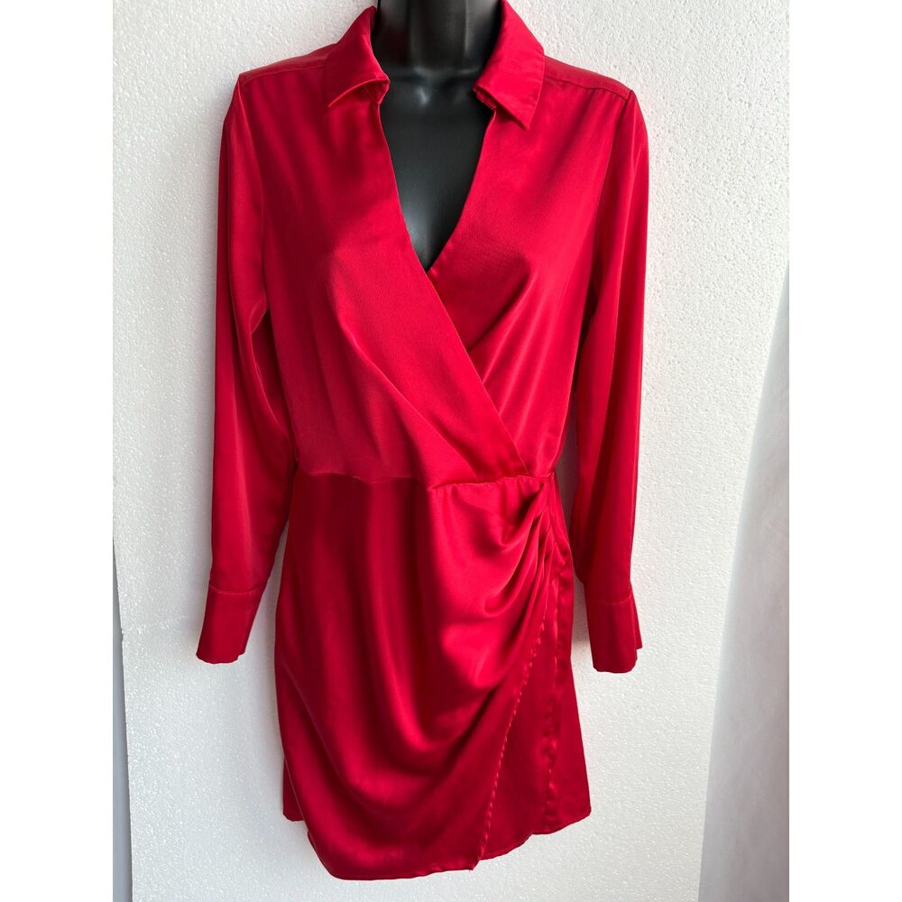 A New Day Red Satin Dress Surplice Size S Romantic Date Feminine Femme Fatale